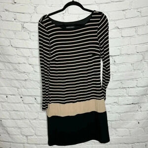 Frank Lyman Women’s Black/Tan Striped Midi Long Sleeve Dress size 12